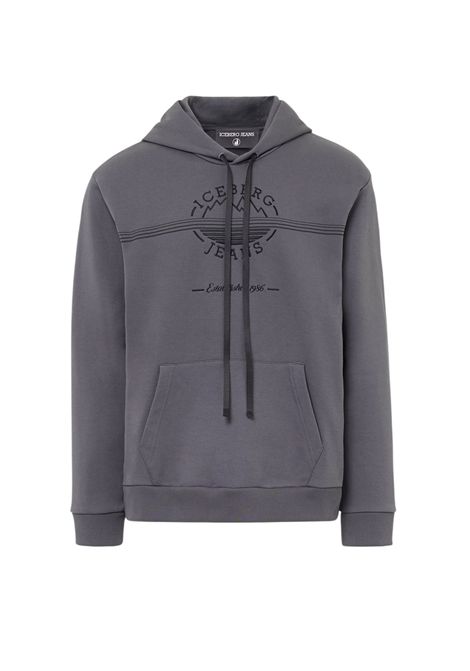 Chill Fit hoodie in lead grey diagonal cotton fleece with Iceberg logo and mountain details ICEBERG JEANS | Sweatshirts | E2H163298633